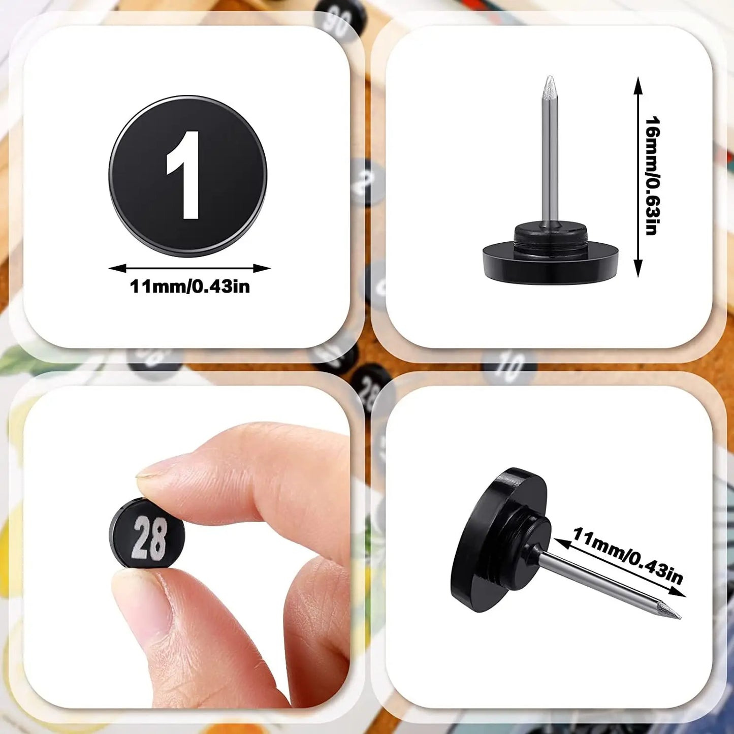Bview Art Plastic Numbered Round Push Pins Decorative Thumb Tacks