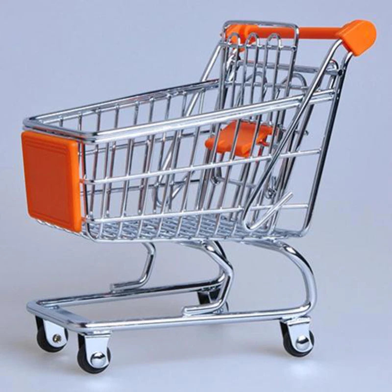 Mini Shopping Cart Toy Creative Handcart for Kids Crafts Display Storage Utility Cart Holder Doll Accessories Gift for Children Peaceful Pleasures Health and Wellness Orange