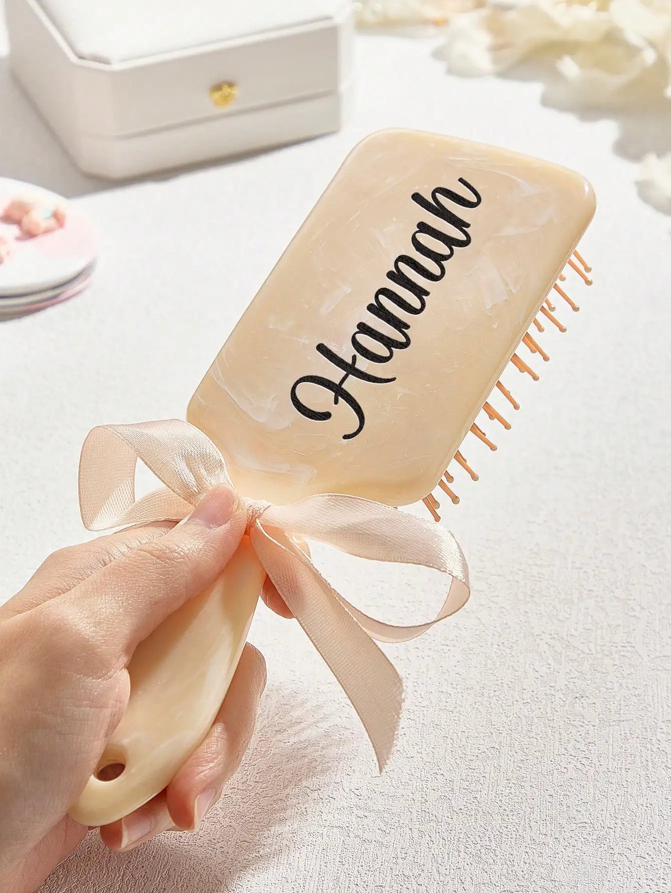 Custom Name Hairbrush Personalized Engraved Detangling Air Cushion Comb Bridesmaid Birthday Gift for Women Girls Pink Peaceful Pleasures Health and Wellness
