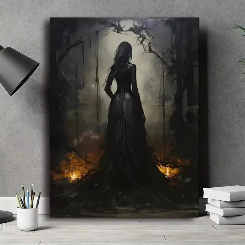 Abstract Ghost Witch Canvas Prints Gothic Monster Wall Art Anime Poster Modern Living Room Coffee Bar & Home Halloween Decor Peaceful Pleasures Health and Wellness