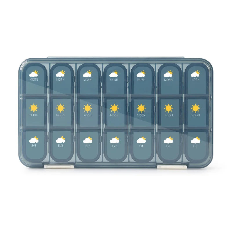 Portable 21/28 Grids Weekly Pill Box Medicine Dispenser Tablet Organizer Storage Boxes 7 Days Compartment Pills Case Container Peaceful Pleasures Health and Wellness