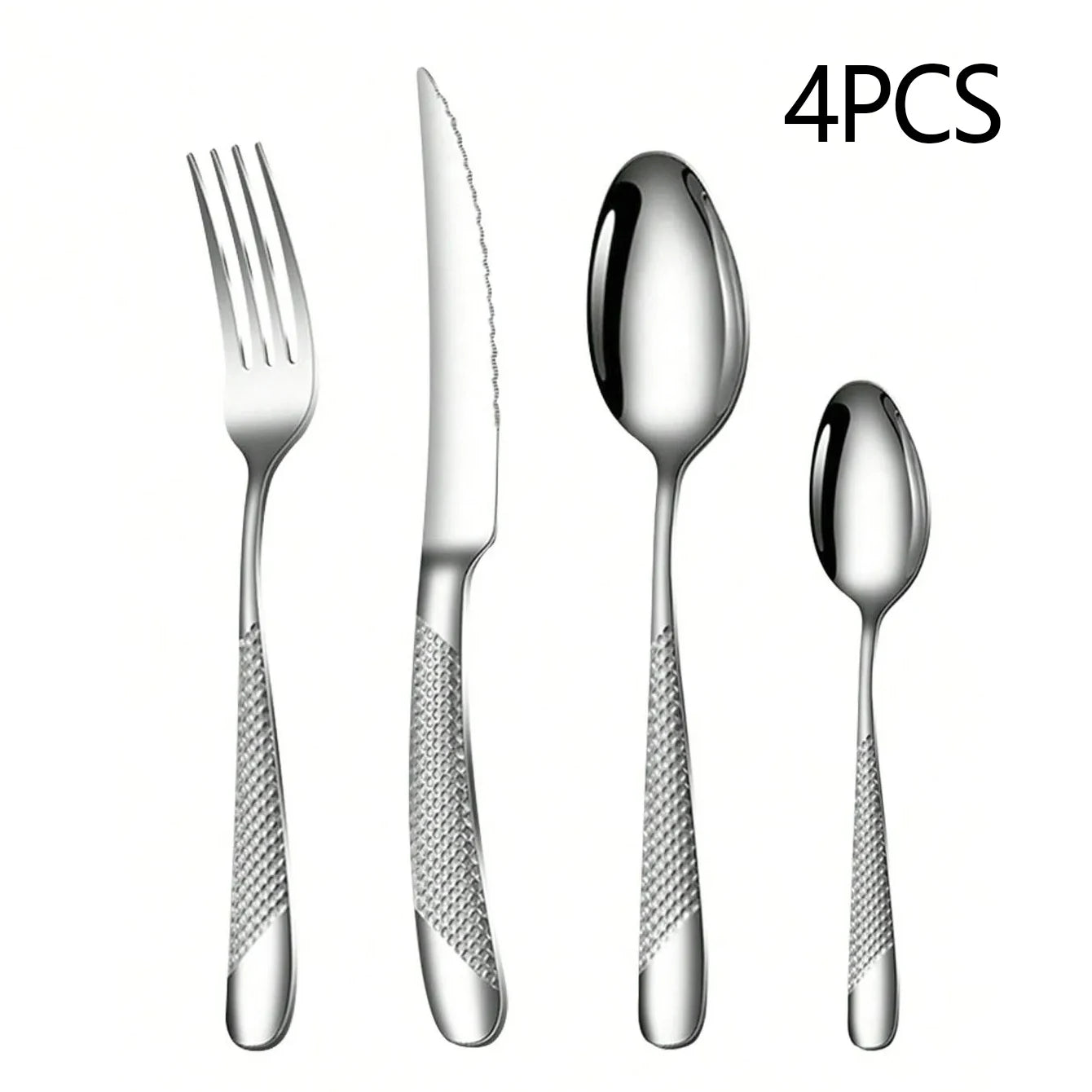 24-Piece Star Diamond Stainless Steel Cutlery Set – Knife, Fork & Spoon Set, Serves 6, Dishwasher Safe