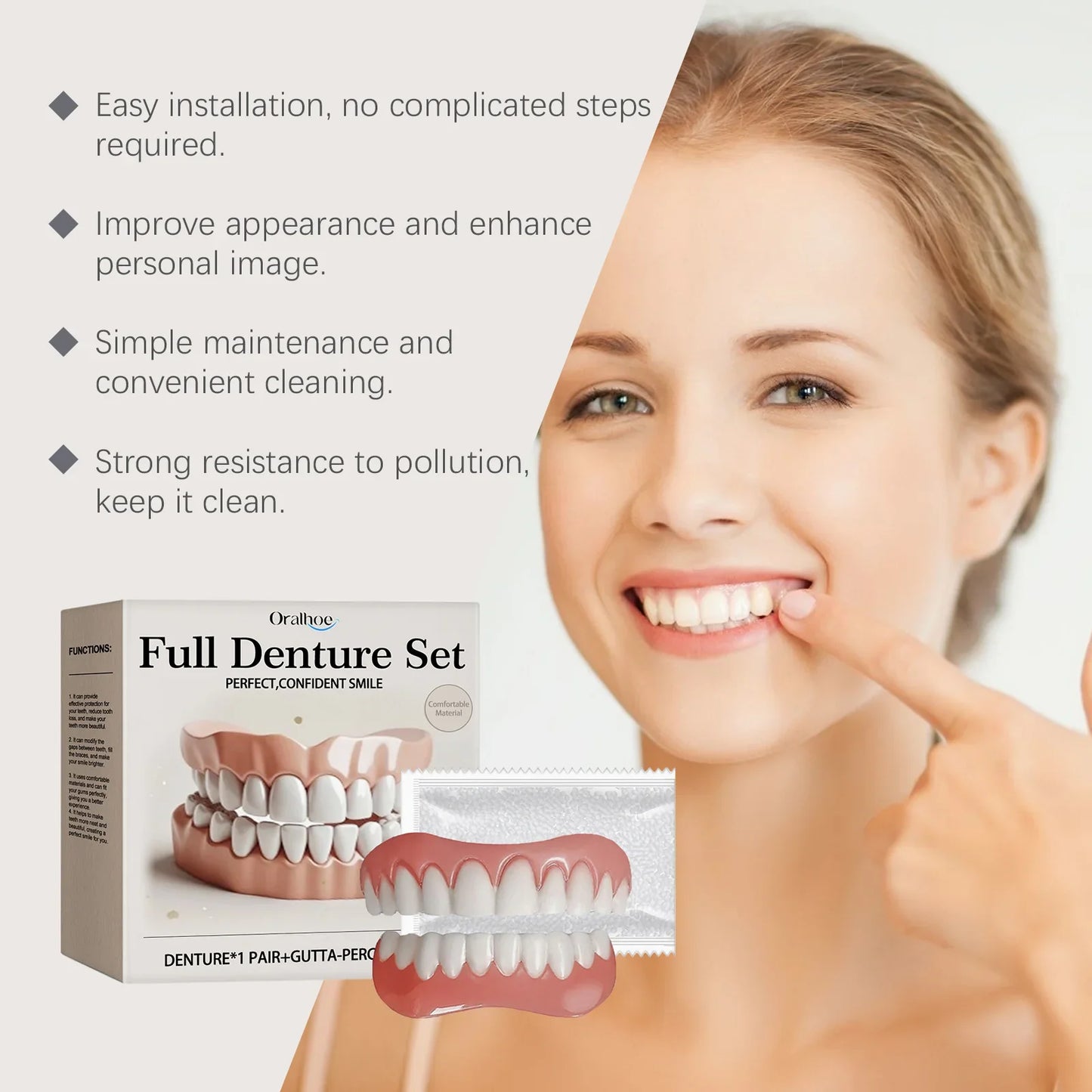 Oralhoe Adjustable Fake Teeth Veneer Kit – Upper & Lower Dentures