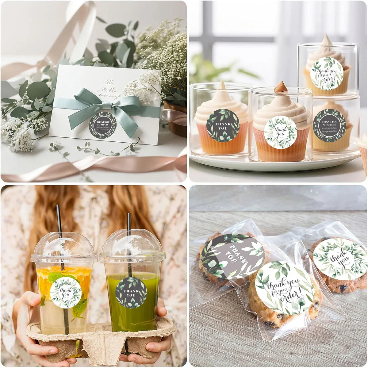 Bview Art Green Circle Thank You Stickers Bilingual Seal Decorative