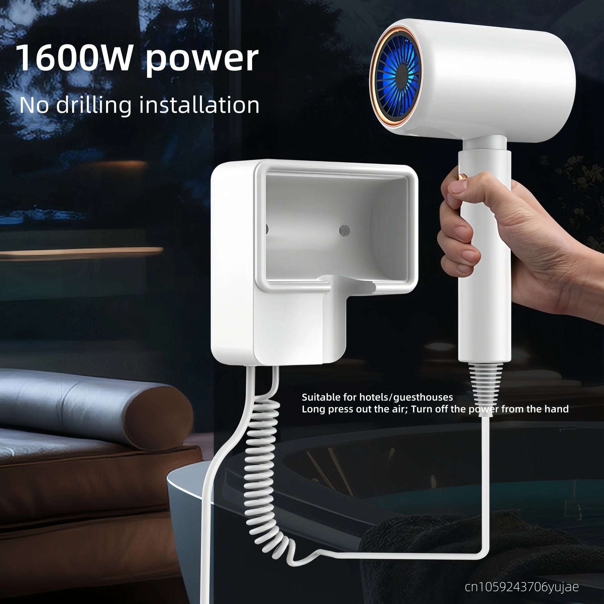 New Hotel/Hotel Special Hair Dryer High-Power Quick-Drying Modeling Wall-Mounted Perforation Free Hair Dryer US/EU/AU Peaceful Pleasures Health and Wellness