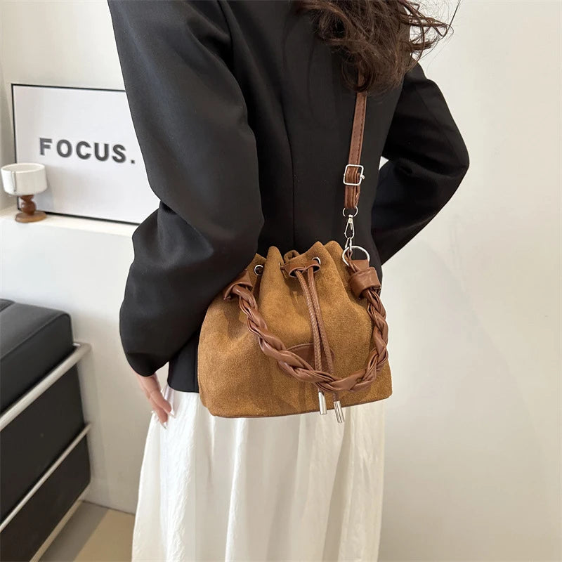 Drawstring Handbag Large Capacity Single Shoulder Bucket Bag Trendy and Fashionable Spring Single-shoulder Crossbody Bucket Bag Peaceful Pleasures Health and Wellness