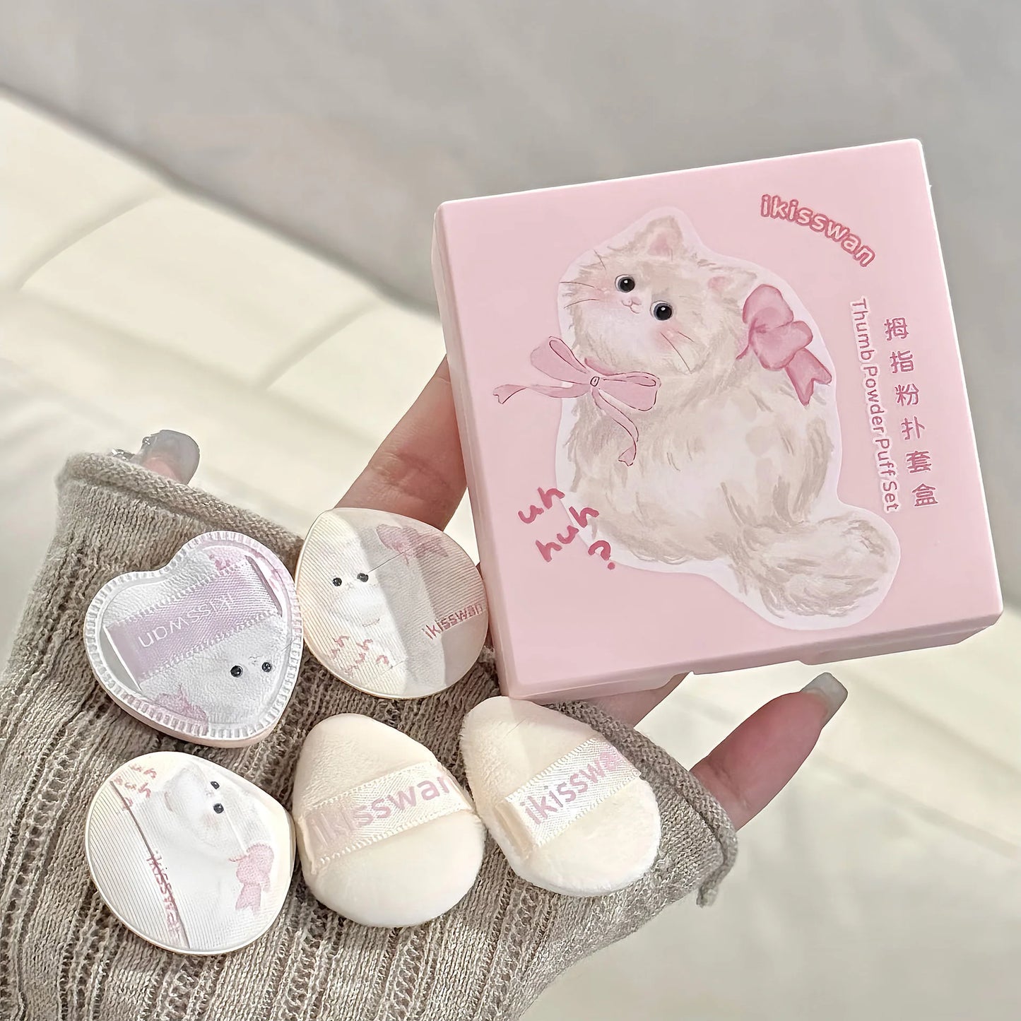 Pink Mini Finger Puff Set – Soft Velvet Makeup Sponges 5pcs
