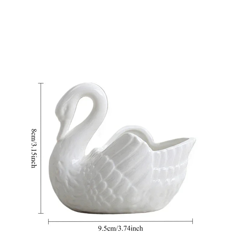 Swan Ceramic Ornaments Decoration Desktop Storage Box Tealight Candles Holder Flower Pot Home Decor Furnishings Peaceful Pleasures Health and Wellness