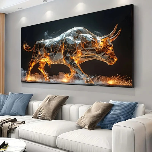 Frameless 3D Effect Luminous Bull Print Art Canvas,Modern Wall Art Poster,Lighted Bull Print,Home Decor,Living Room Decoration Peaceful Pleasures Health and Wellness ZLH4335 90x180cm No Frame