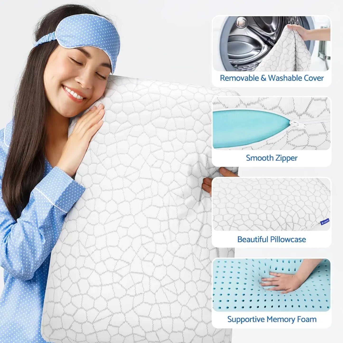Memory Foam Pillow with Removable Washable Cover, Supports All Sleep Positions, Standard Size (1 Pack) Peaceful Pleasures Health and Wellness