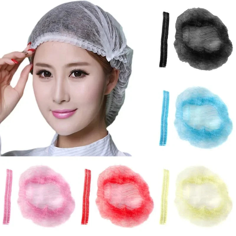 100pcs/Pack Disposable Bathing Cap Hair Head Covers Net Bouffant Dustproof Anti Dust Caps Breathable Shower Bathing Hats Kitchen Peaceful Pleasures Health and Wellness