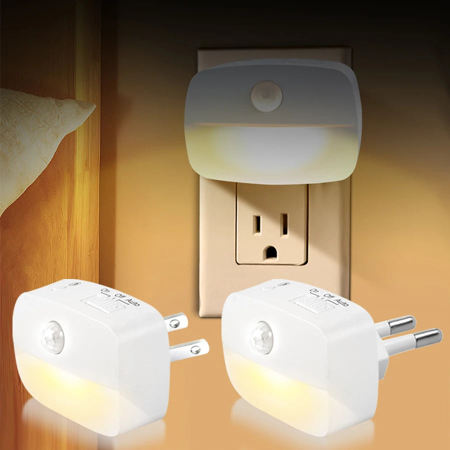 Motion Sensor LED Under Cabinet Light US/EU Plug LED Night Lamp for Kitchen Bedroom Hallway Stairs Cupboard Closet 3 Colors Peaceful Pleasures Health and Wellness