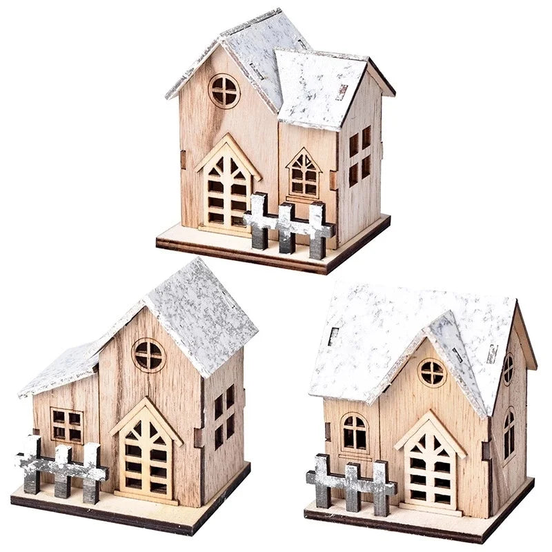 Christmas LED Light Wooden House Luminous Cabin Merry Decorations