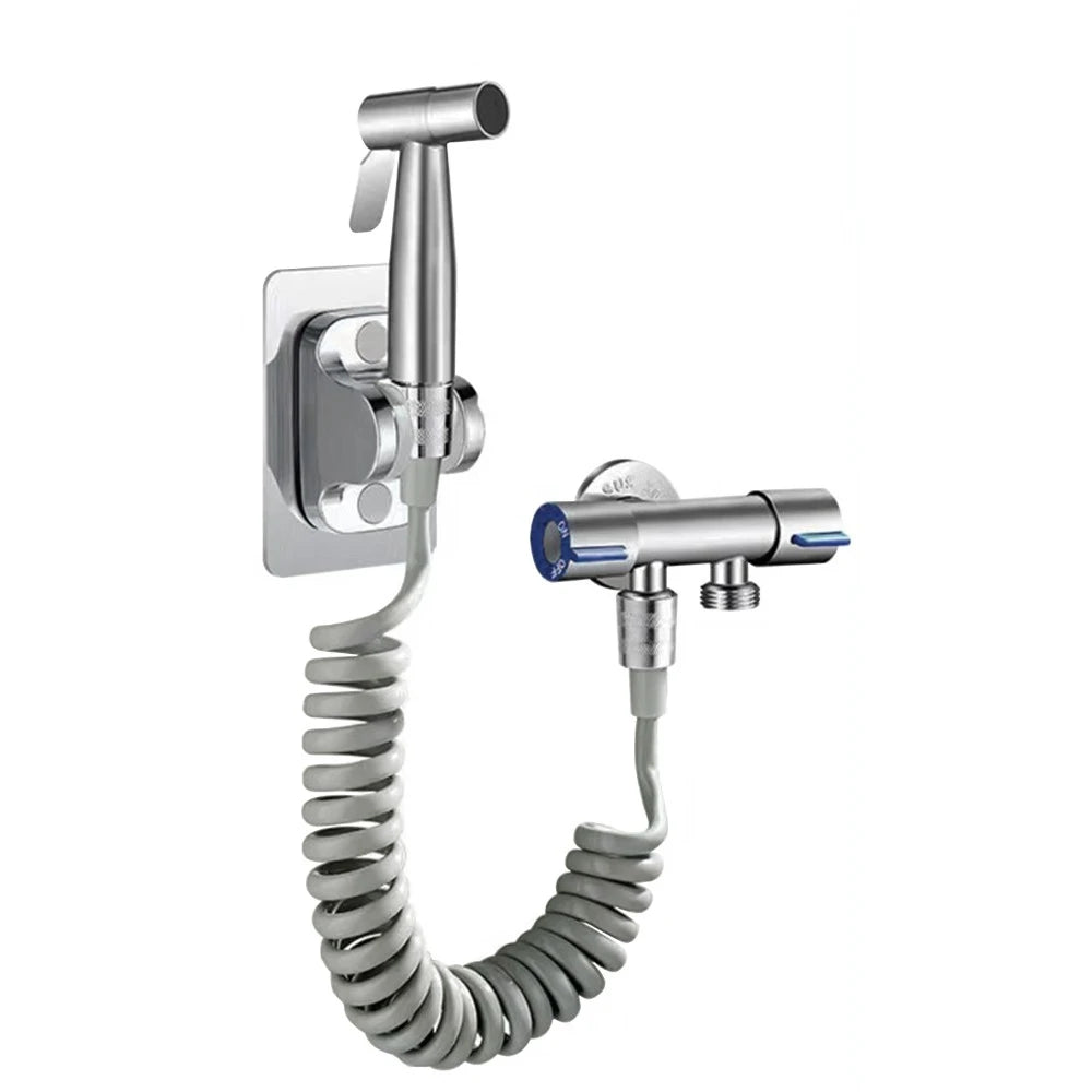 Stainless Steel Faucet Spray Gun Handheld Toilet Bidet Faucet Stainless Steel Hand Bidet Sprayers Brushed Water Sprayer Peaceful Pleasures Health and Wellness Double Control
