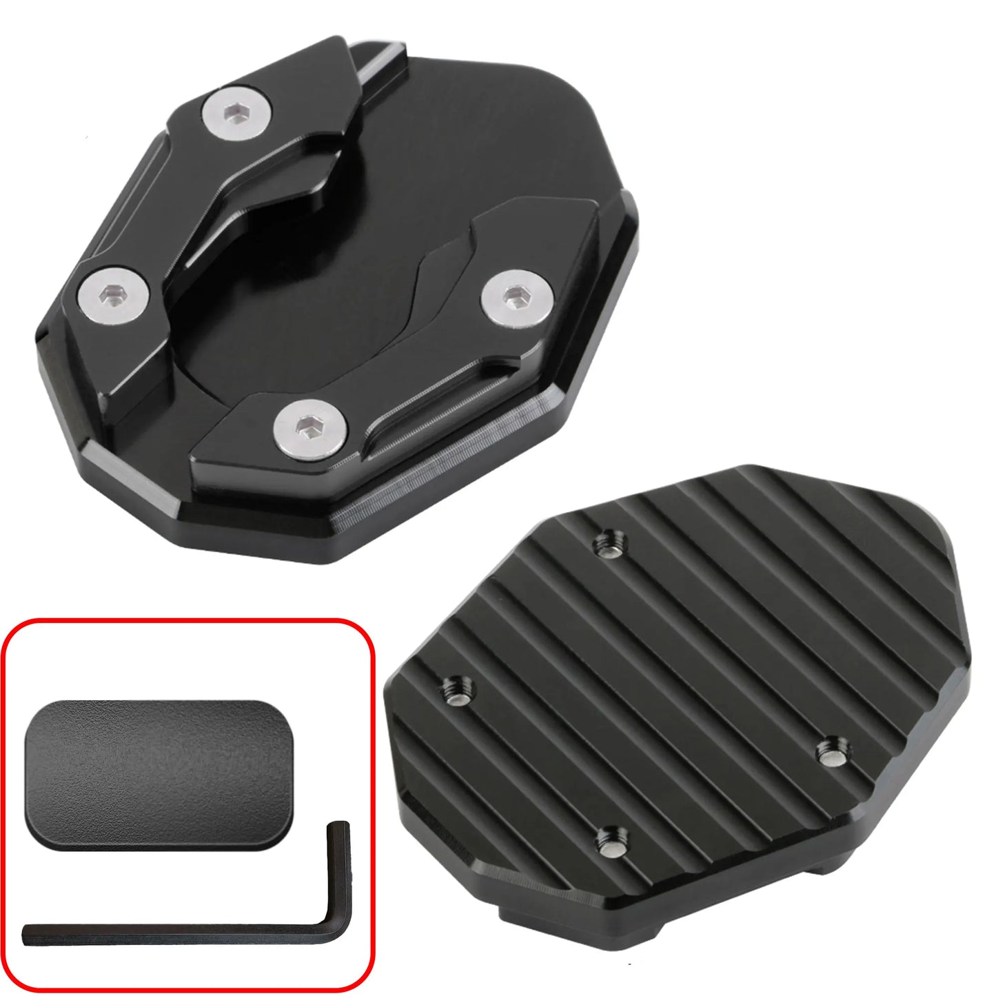 Motorcycle Side Stand Extension Kickstand foot Pad,Support Plate Helps Park Your Bike on Hot Pavement, Grass, Soft Ground Peaceful Pleasures Health and Wellness Black