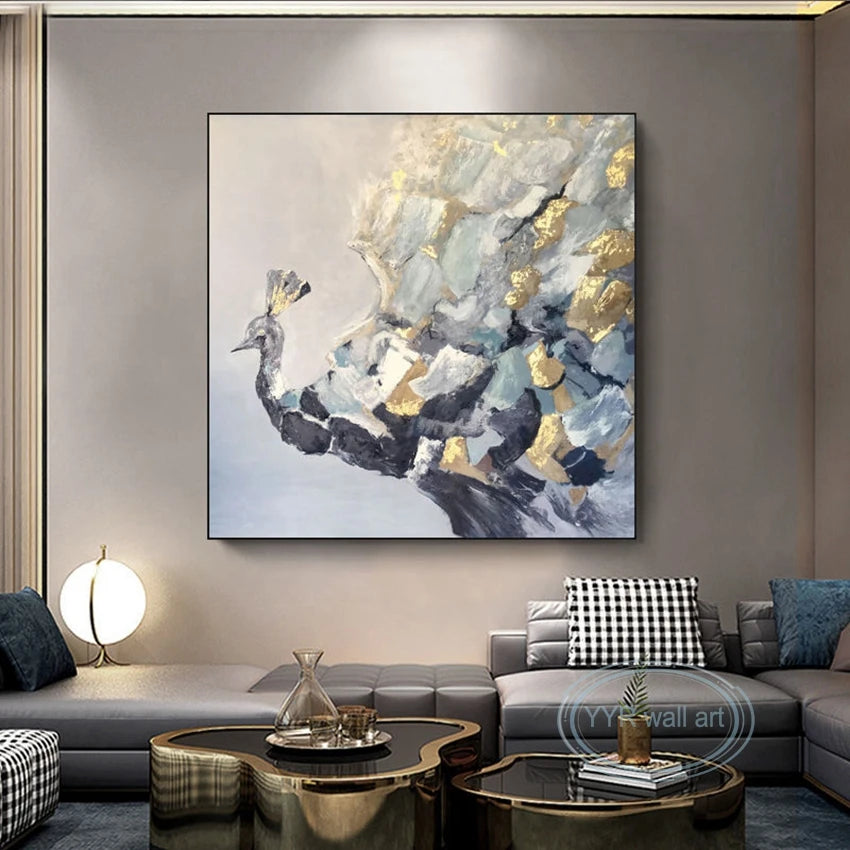 Handmade Animal Oil Painting Abstract Beautiful Peacock Canvas Decoration Hanging Poster Living Room Bedroom Restaurant Porch Peaceful Pleasures Health and Wellness