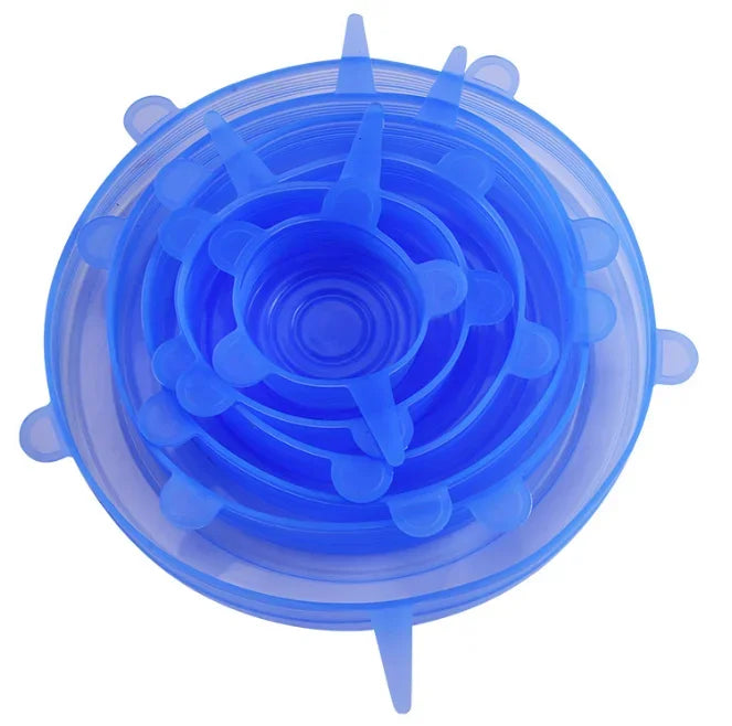 6Pcs Food Grade Silicone Preservation Cover Reusable Airtight Food Universal Dish Stretch Round Lids For Kitchen Accessories Peaceful Pleasures Health and Wellness Blue6pc 9.5cm