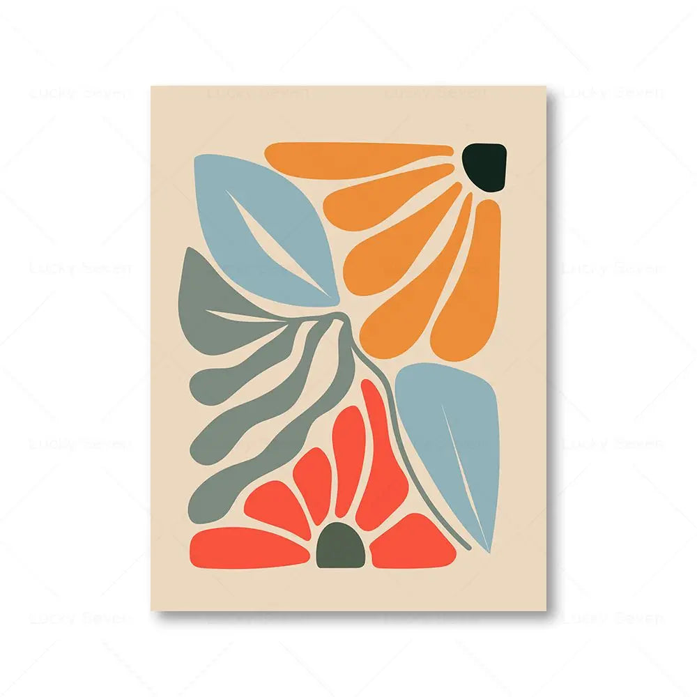 Retro Botanical Abstract Floral Canvas Wall Art Print | Unframed
