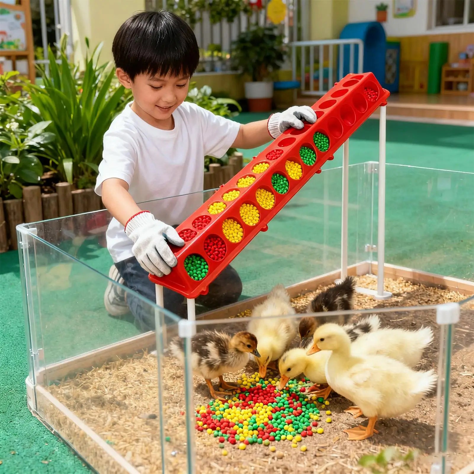 28-Holes Pigeon Feeder Large Capacity Automatic Poultry Feeder For Doves, Quails, Ducks, Baby Chicks, Coop, Cage, Aviary Use Peaceful Pleasures Health and Wellness