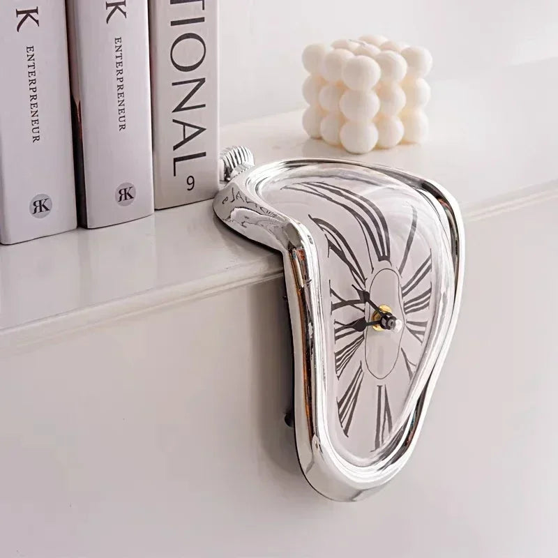 2024 New Novel Surreal Melting Distorted Wall Clocks Surrealist Salvador Dali Style Wall Watch Decoration Gift Home Garden Peaceful Pleasures Health and Wellness Silver1