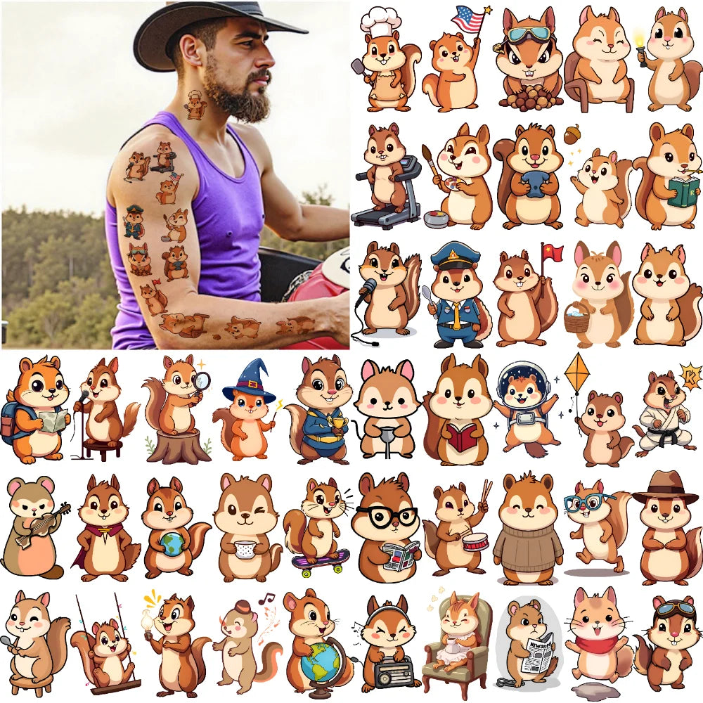 54pcs Squirrel Temporary Tattoo Stickers – Waterproof Cartoon