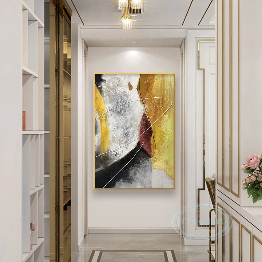 Canvas Art Decor Mural Handmade Modern Abstract Oil Painting Yellow Black Texture Wall Poster For Living Room Bedroom Restaurant Peaceful Pleasures Health and Wellness