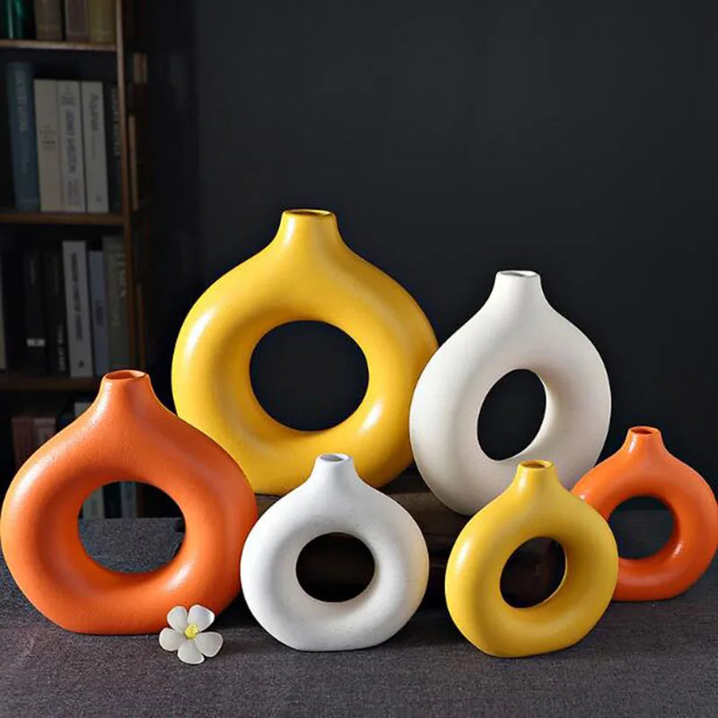 HEYYES Porcelain Doughnut Vase | Ceramic Flower Pot Home Decor