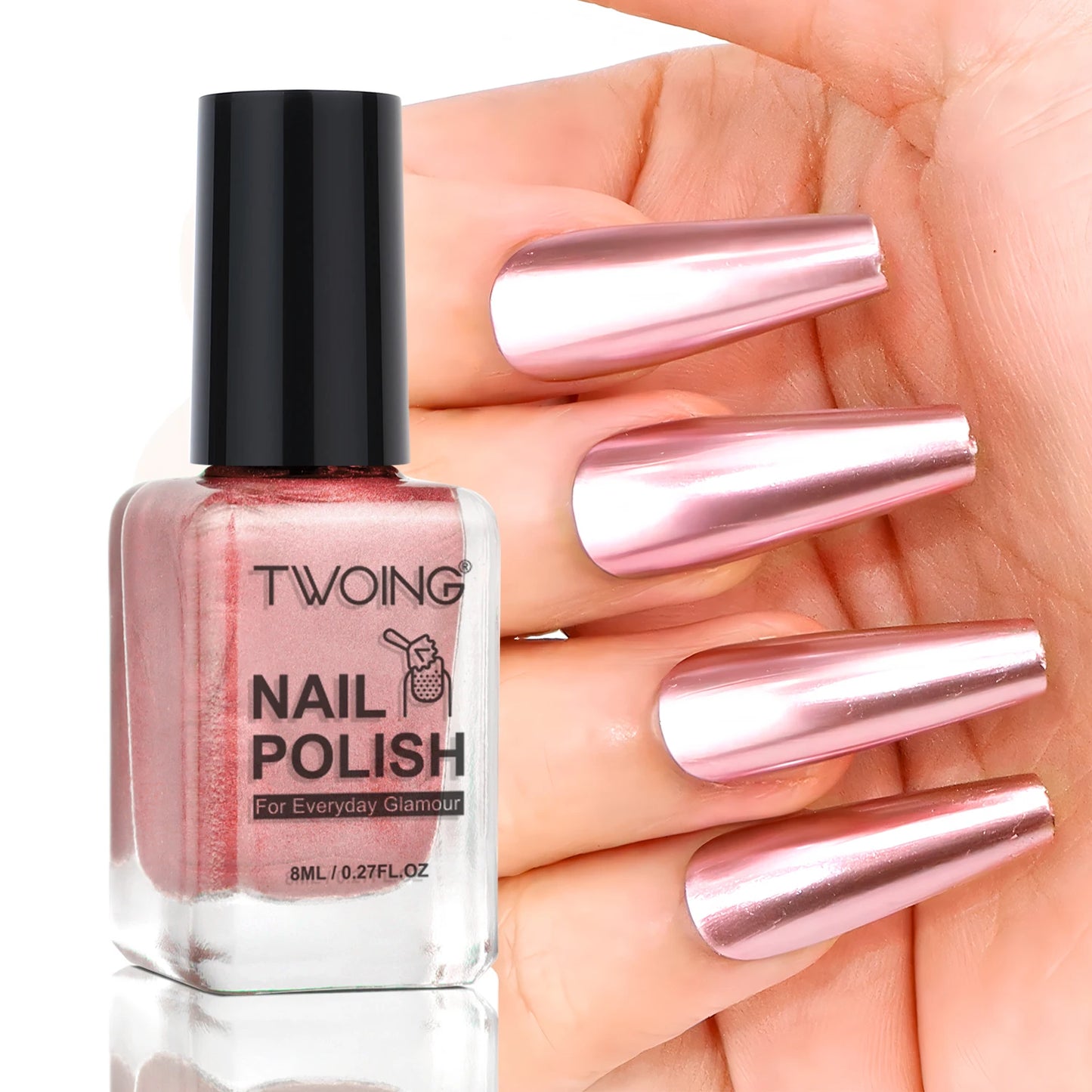 TWOING 8ml 9 Colors Metallic Mirror Nail Polish Set, Quick-Dry Chrome Nail Polish, Long-Lasting High Shine for DIY Manicure Peaceful Pleasures Health and Wellness Rose Gold