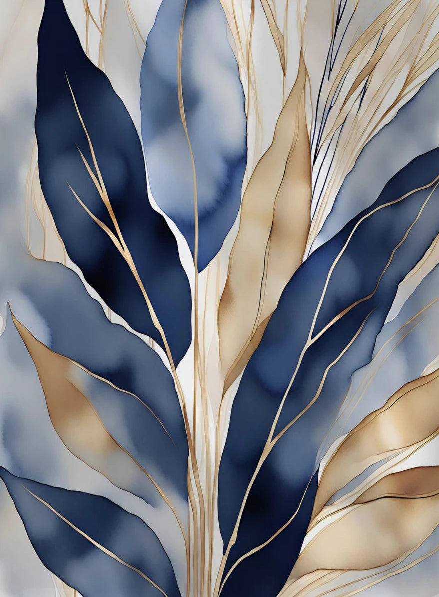 Blue Botanical Leaves Canvas Wall Art | Modern Abstract Plant Poster Canvas Wall Art Peaceful Pleasures Health and Wellness 3 30x40cm Unframed