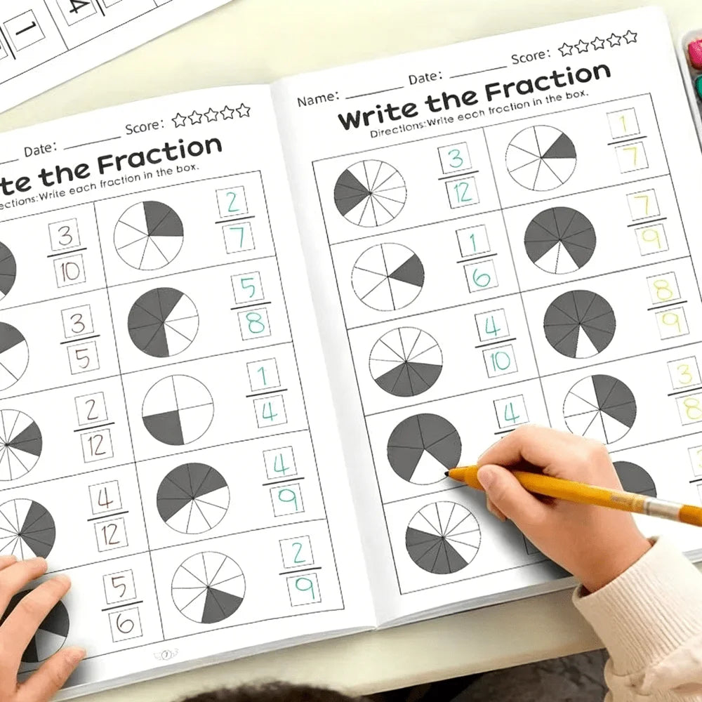 Basic Fraction Workbook 32 Pages Kids Math Activity Book Identify