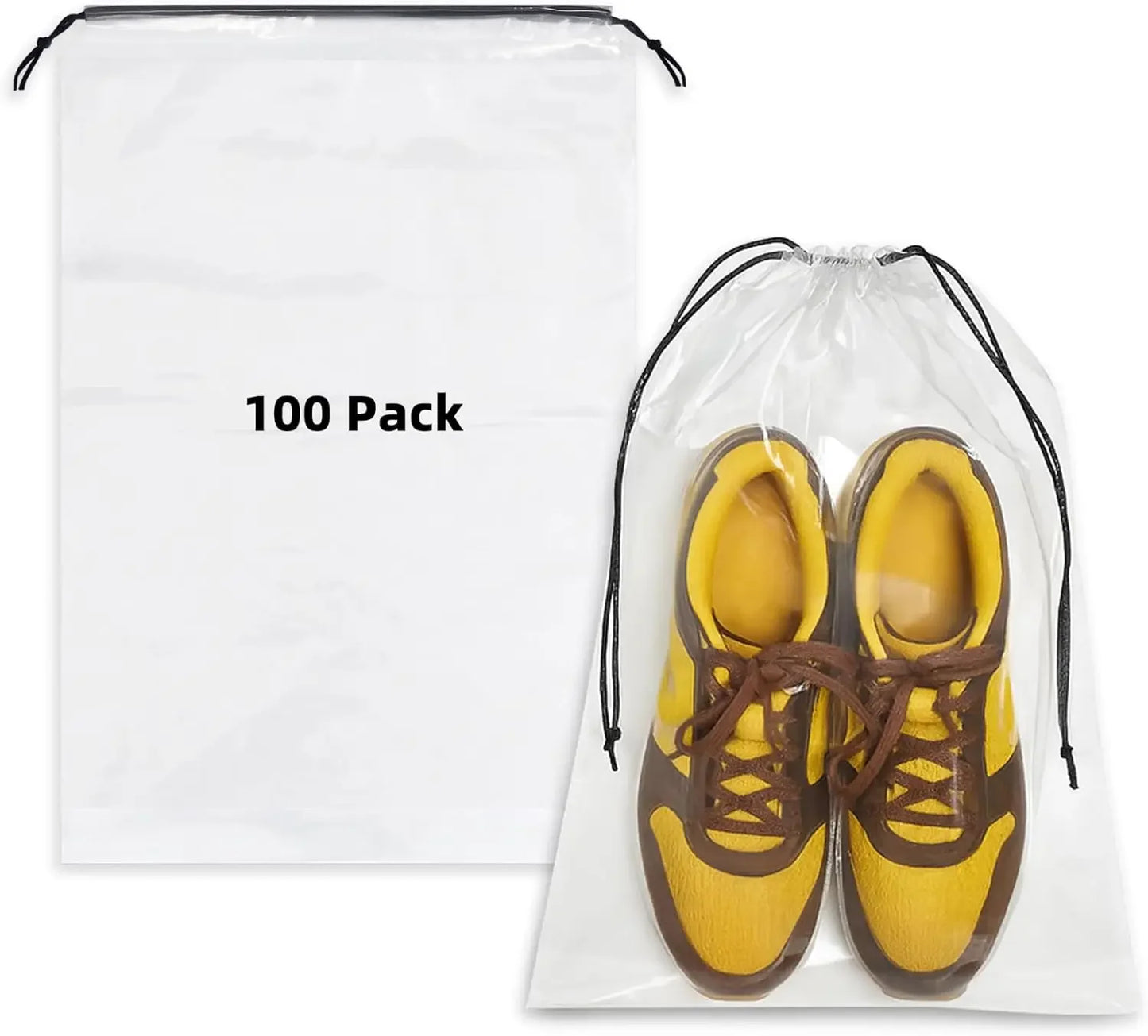 100 Pack Clear Waterproof Shoe Bags, 12x18 Inches Large Travel Storage with Drawstring for Men and Women Peaceful Pleasures Health and Wellness United States