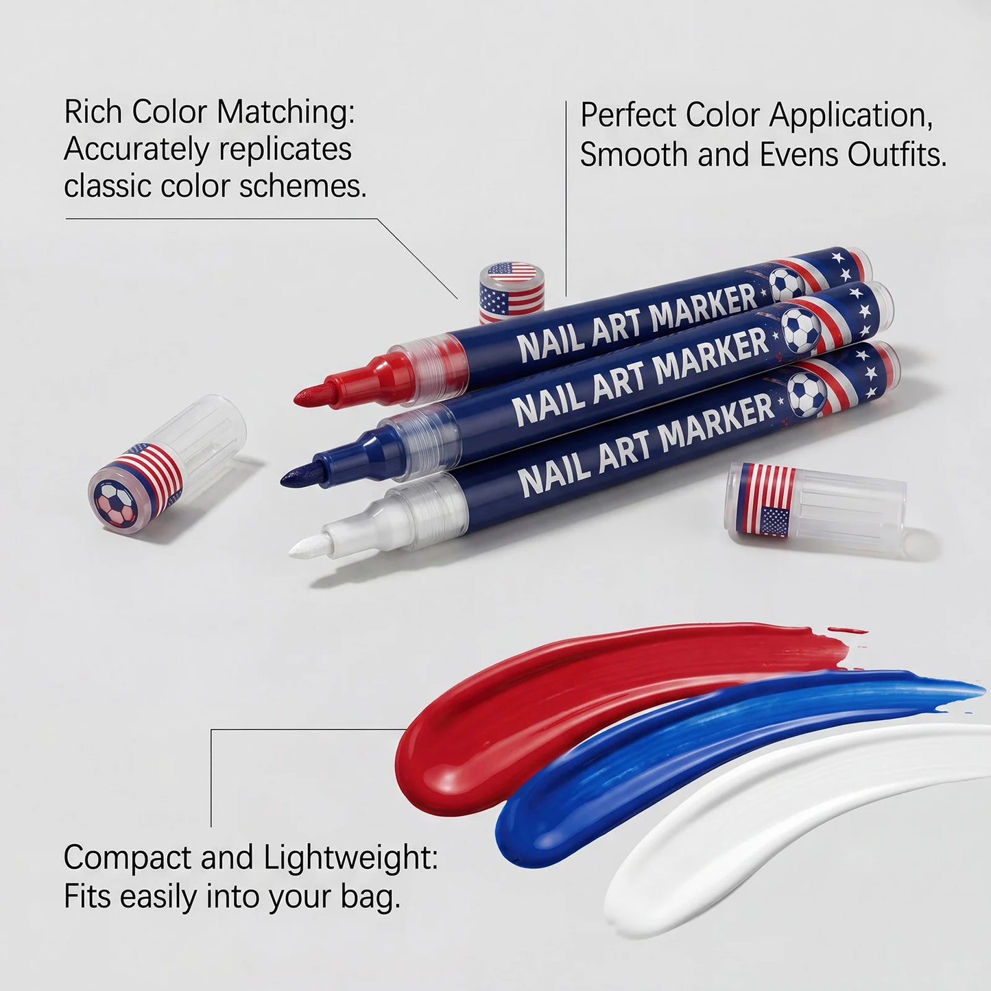 12-Piece Football Fan Nail Art Pens | Quick-Dry Liner Set