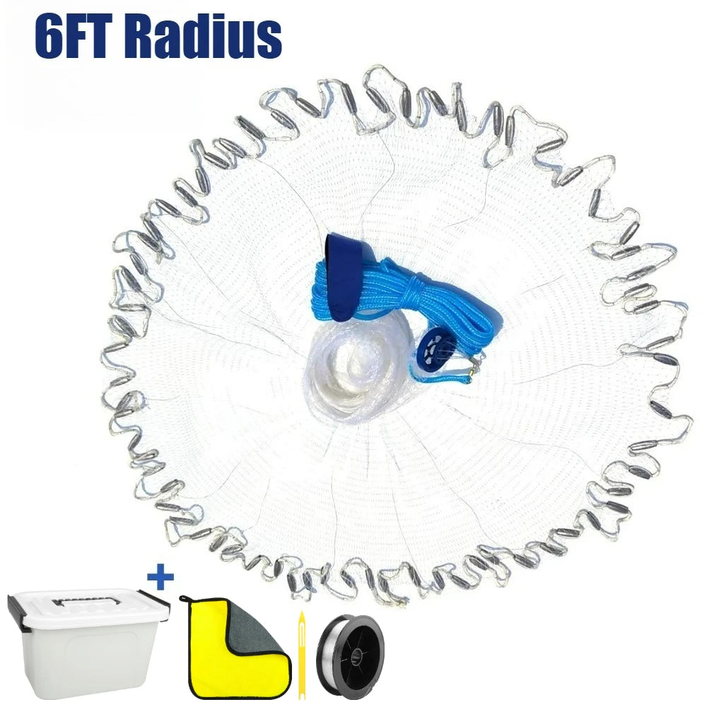 Saltwater Fishing Cast Net with Zinc Sinkers | 3–10 FT Radius