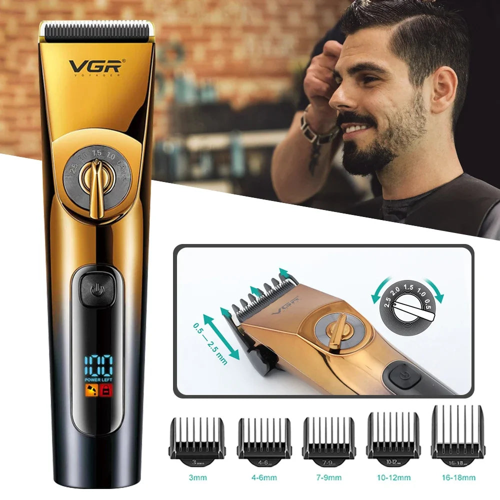 VGR 663 Professional Hair Trimmer Electric Hair Clipper IPX6 Waterproof Haircuts Machine LED Display Barber Trimmer for Men Peaceful Pleasures Health and Wellness