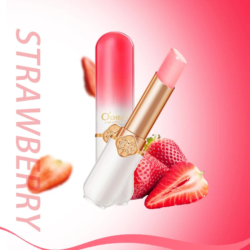 OCHEAL Color Changing Lipstick Fruit Lip Balm Moisturizing Waterproof Long Lasting Moisturizing Lip Balm Temperature Changing Peaceful Pleasures Health and Wellness strawberry