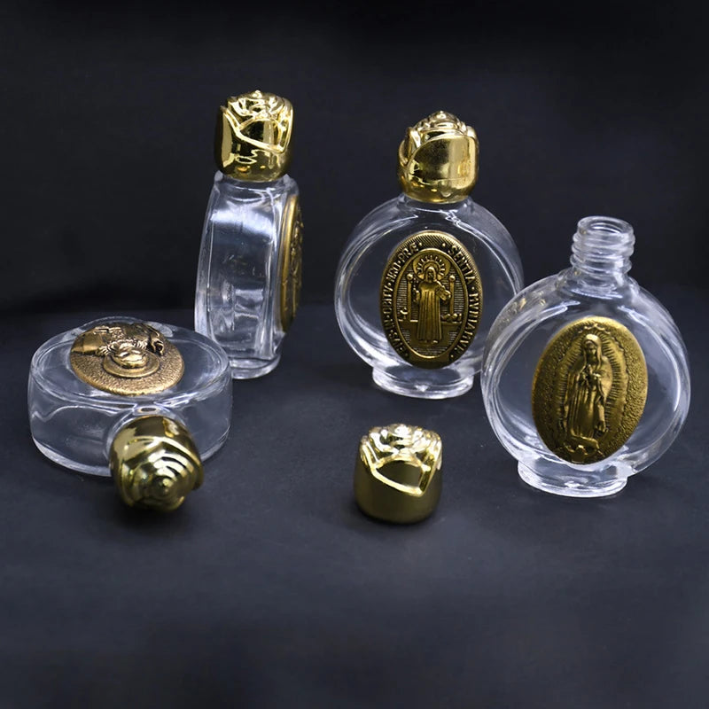 Beautiful Gold Rose Crystal Glass Empty Holy Water Jesus Bottle Religious Bottle Christian Baptism Supplies Gift Peaceful Pleasures Health and Wellness