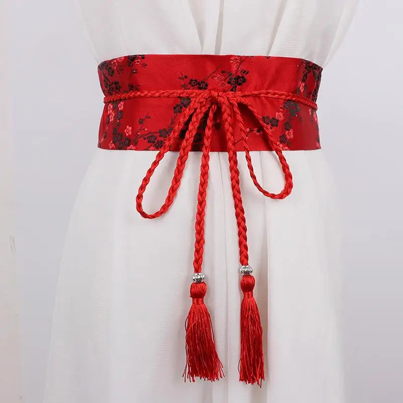 Vintage Floral Embroidered Wrap Belt | Chinese Style Tassel