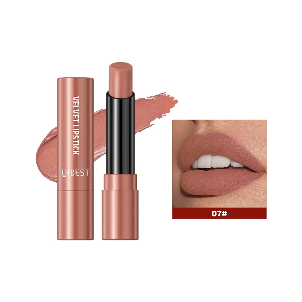 QIBEST Matte Lipstick Lasting Velvet Mist Nude Brown Red Lipstick Non-Stick Cup Classic Highly Pigmented Red Lip Stain Cosmetics Peaceful Pleasures Health and Wellness 07