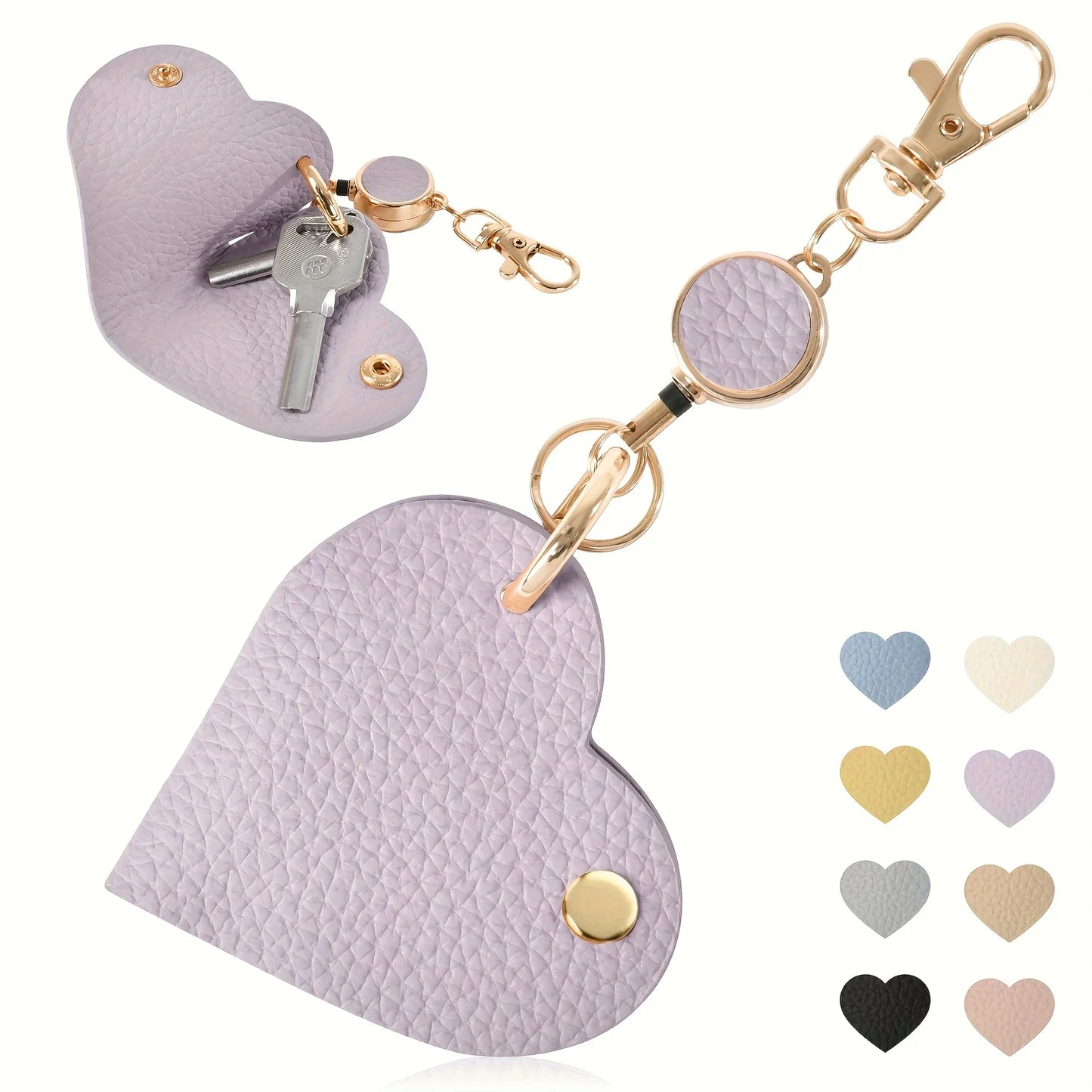 Heart-Shaped Leather Key Bag | Retractable Pull Tab Organizer