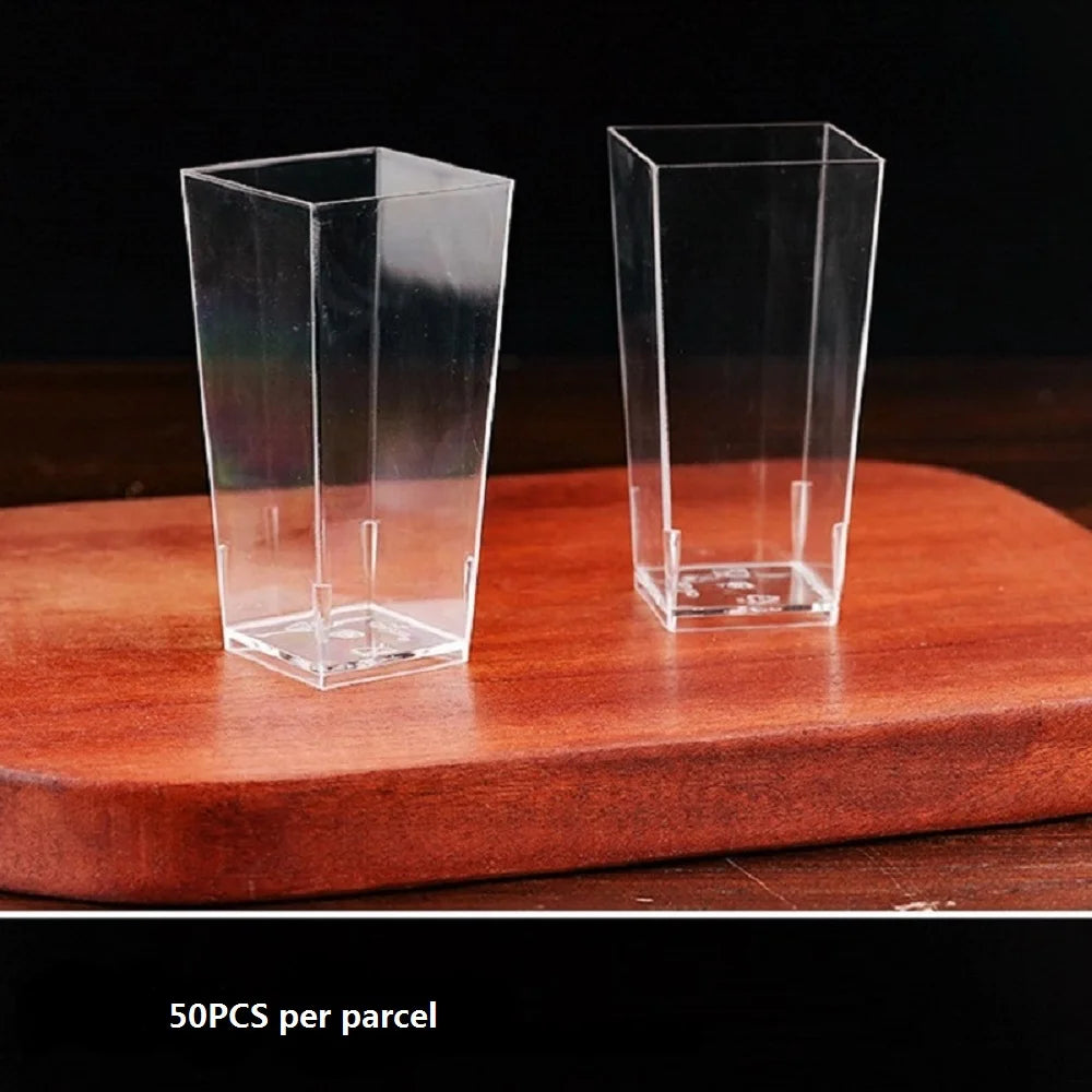 25/50/100 Pack 5oz Mini Dessert Cups Square Tall Clear Plastic Shooters Party Serving Cups for Parfait Puddings Appetizers Peaceful Pleasures Health and Wellness