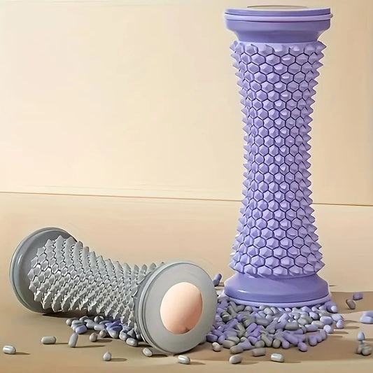 A massage device, specifically a foot massager, designed to alleviate muscle fatigue and discomfort in the feet. Peaceful Pleasures Health and Wellness