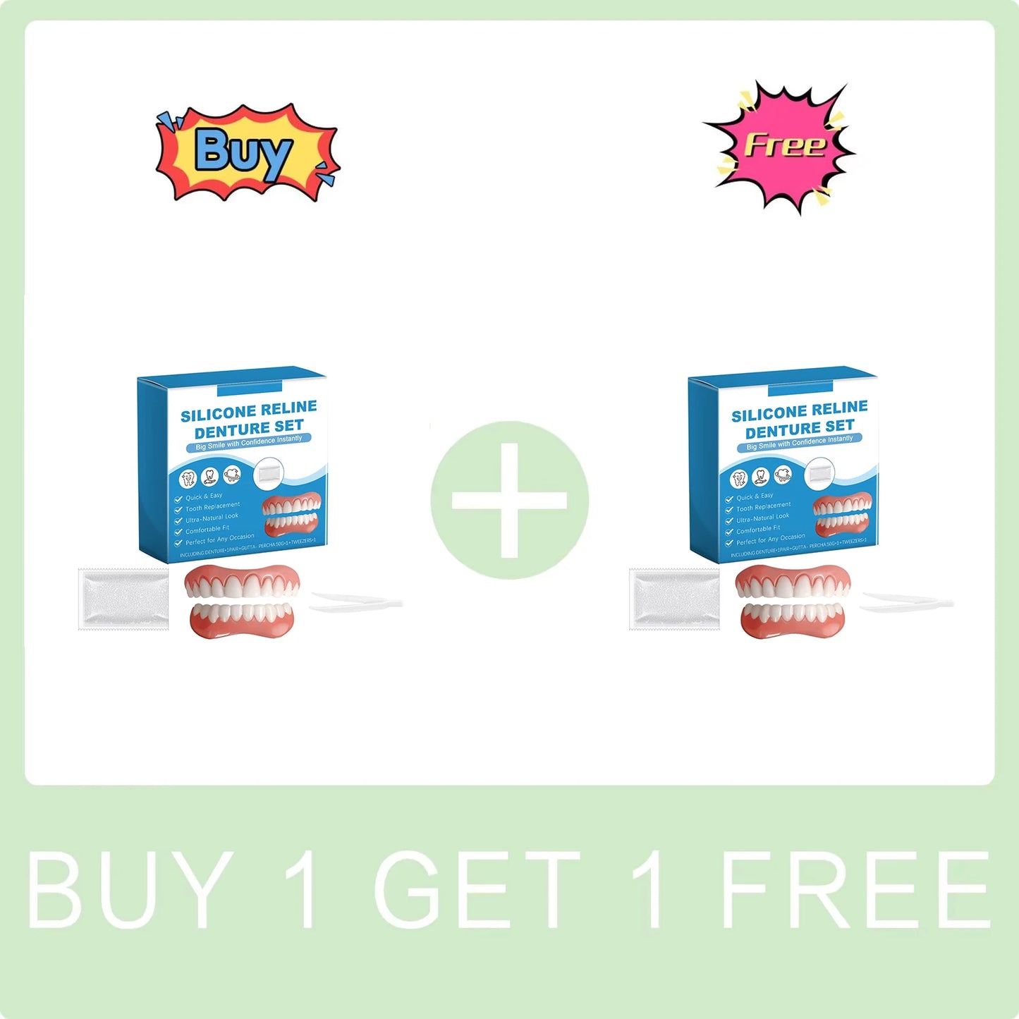 Silicone Reline Denture Set Soft Denture Reline Kit Upper and Lower Set Easy Use Natural False Teeth Soft Comfortable Oral Care Peaceful Pleasures Health and Wellness Buy 1 Get 1 Free