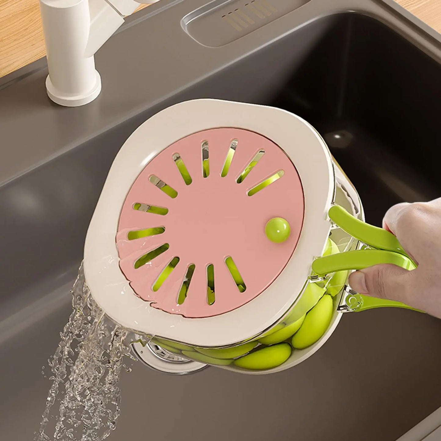 2-in-1 Fruit Washing Bowl & Drain Basket | Foldable Handle