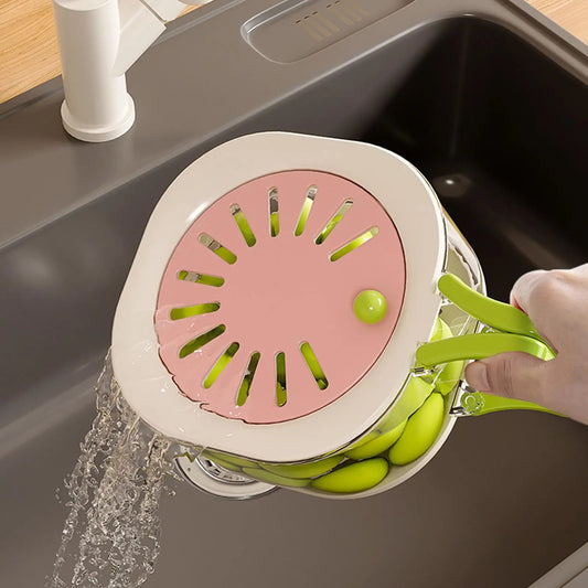 2-in-1 Fruit Washing Bowl & Drain Basket | Foldable Handle Fruit Strainer Bowl Oasis Select