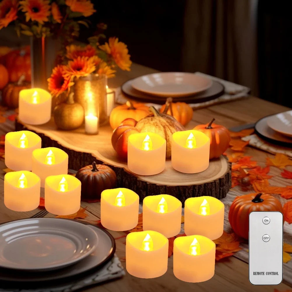 12/24Pack Flameless Flickering LED Candles with/without Remote LED Tealight Electronic Lamp for Wedding Christmas Party Decor Peaceful Pleasures Health and Wellness 12Pcs Type A