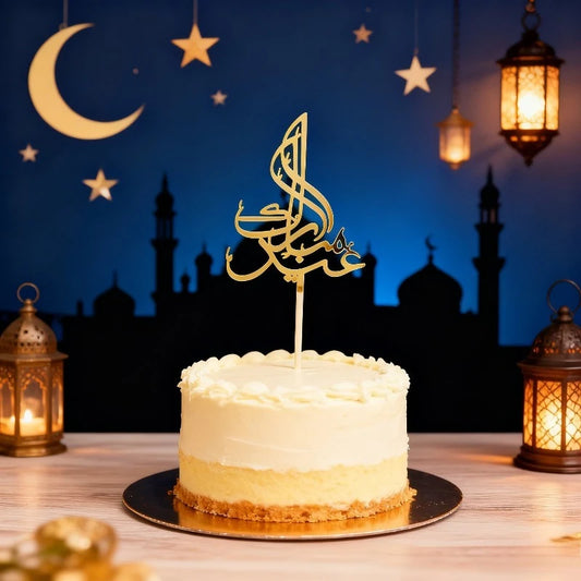 Eid Mubarak Golden Acrylic Cake Topper – Castle Moon Design Cake Topper Peaceful Pleasures Health and Wellness