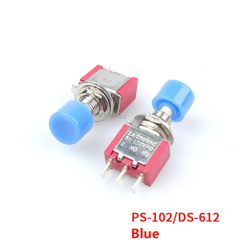 5Pcs PS-102 DS-612 3Pin 6mm Mini Momentary Automatic Return Push Button Switch ON-(ON) 2A 250VAC/5A 120VAC Toggle Switches Peaceful Pleasures Health and Wellness DS-612 Blue