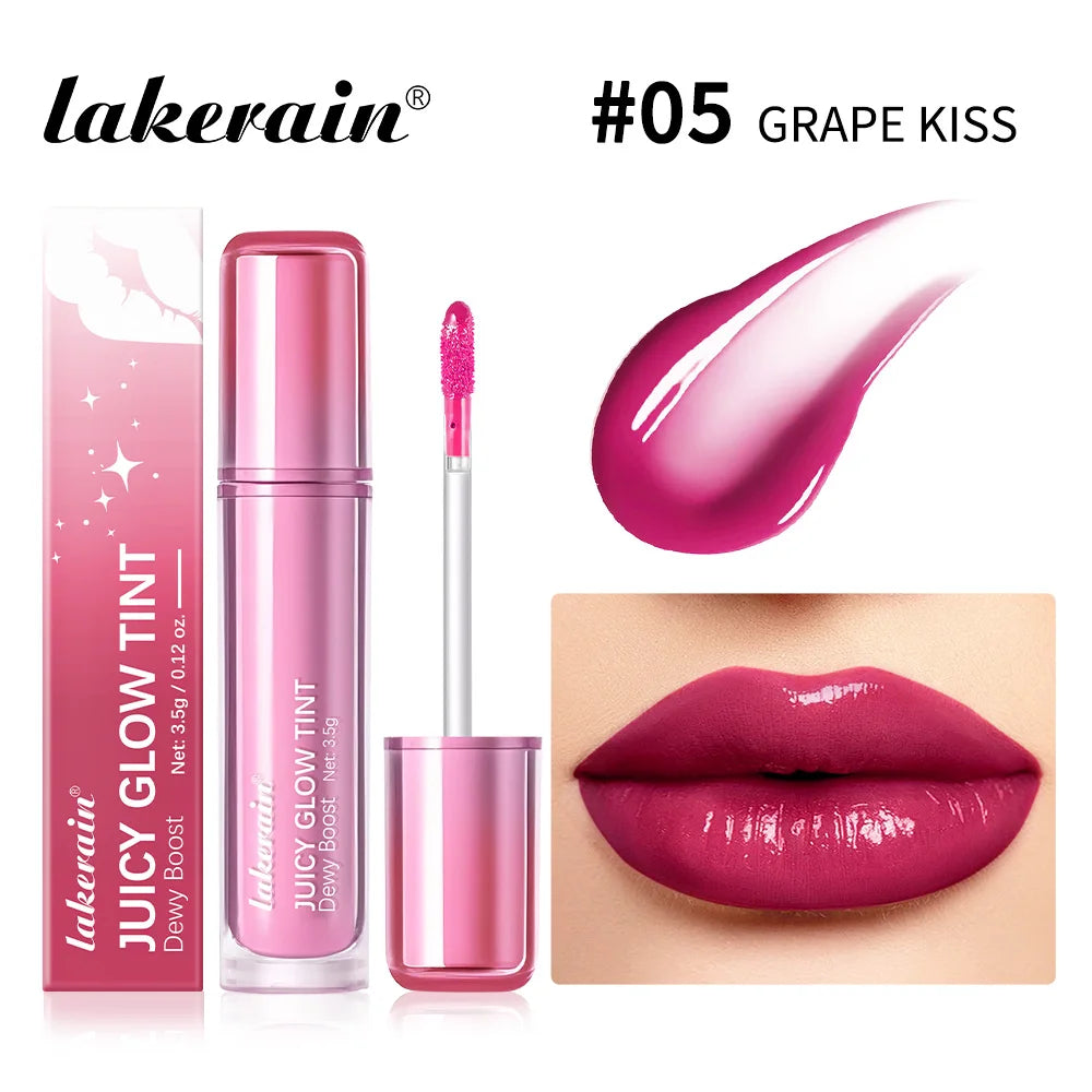 Lakerain Juicy Glow Tint Long-Lasting Mirror Shine Smooth Radiant Lip Tint Deep Moisturizing Brightening Juicy Glow Lipstick Peaceful Pleasures Health and Wellness Grape Kiss