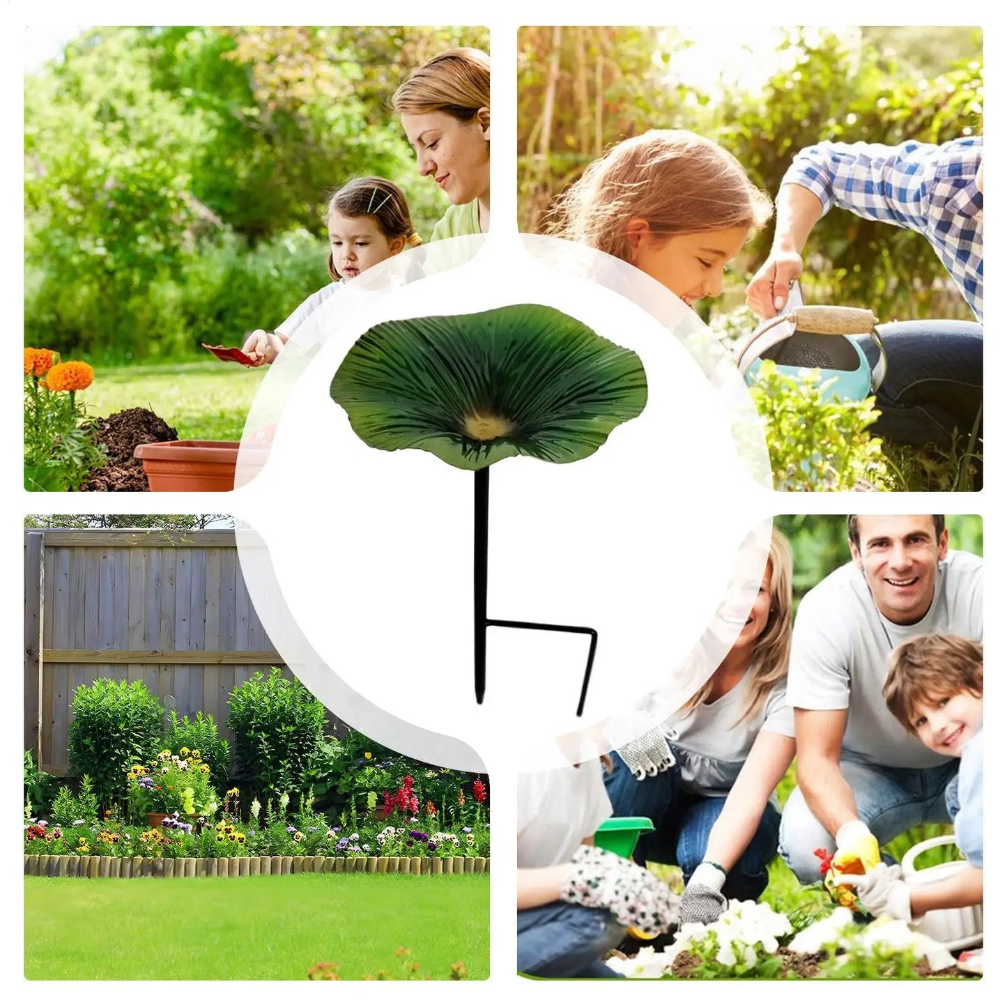 Flower Metal Bird Bath with Garden Stake & Removable Bowl