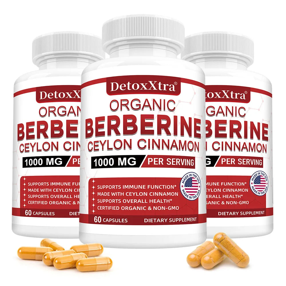 Berberine with Ceylon Cinnamon - Boosts Immunity, Promotes Digestive Health, Improves Bodily Functions, Increases Energy Levels Travel Accessories Peaceful Pleasures Health and Wellness 60 count-3bottle